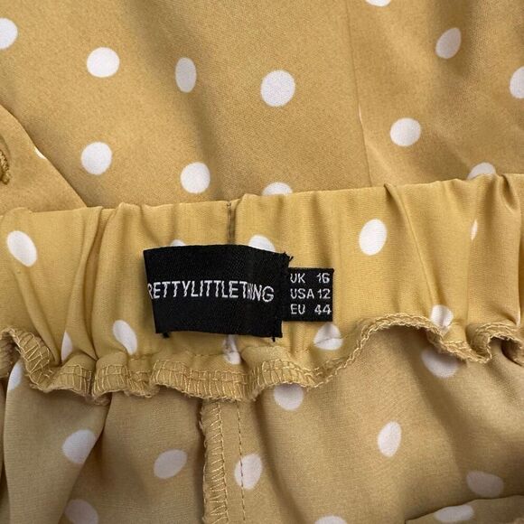 Pretty Little Thing Polka Dot Elastic Waist Maxi Skirt Yellow White Size 12 - Picture 2 of 3